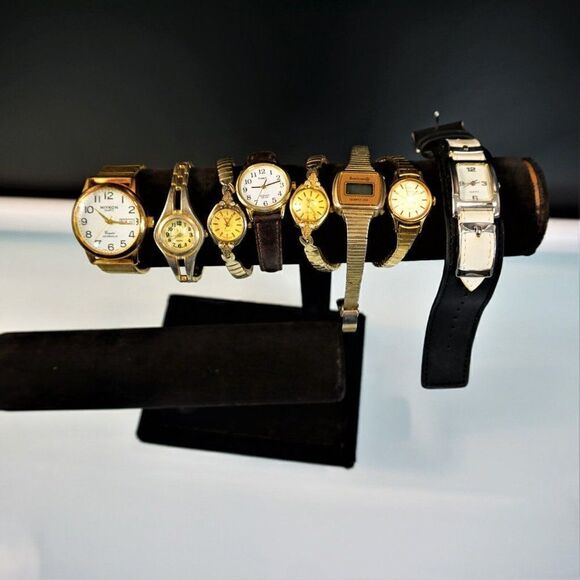 Vintage 8 Watch Lot Parts Repair Craft Assemblage Miykon Armitron Timex Collezie - Picture 1 of 7